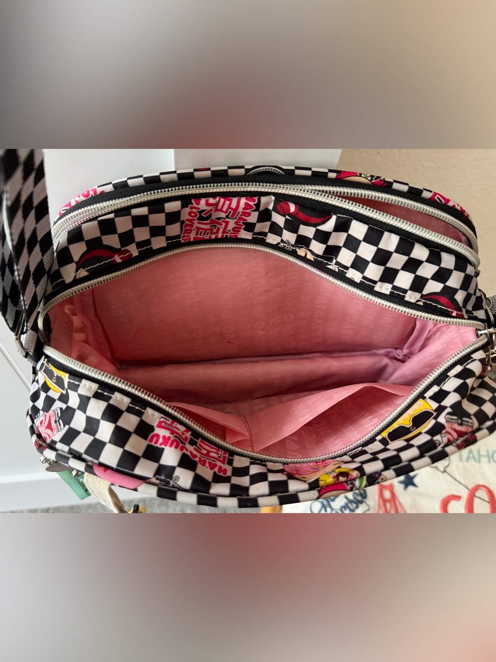 Harajuku Lovers Crossbody Black and White Checkered Bag - Picture 8 of 12